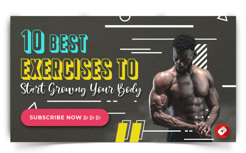 Gym and Fitness YouTube Thumbnail Design Template-03 Social Media