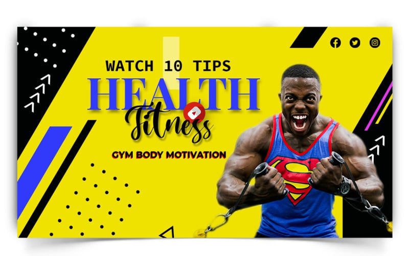 Gym and Fitness YouTube Thumbnail Design Template-04 Social Media