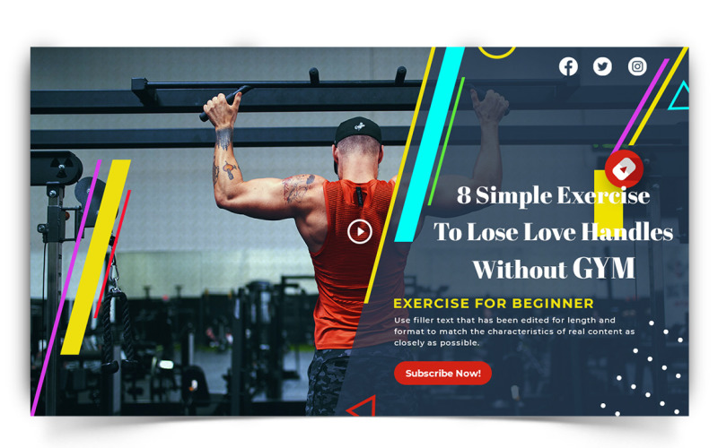 Gym and Fitness YouTube Thumbnail Design Template-05 Social Media