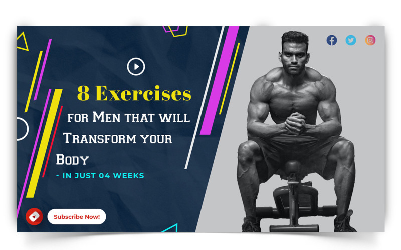 Gym and Fitness YouTube Thumbnail Design Template-06 Social Media