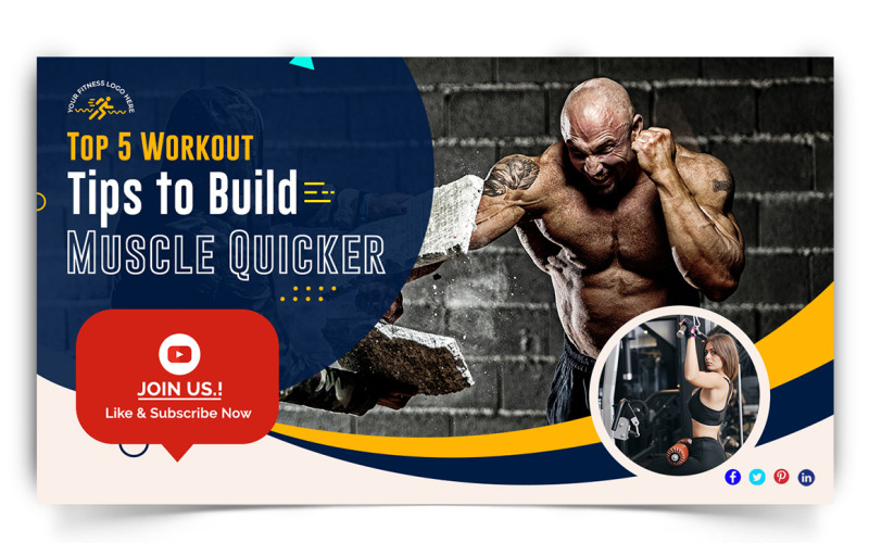 Gym and Fitness YouTube Thumbnail Design Template-07 Social Media