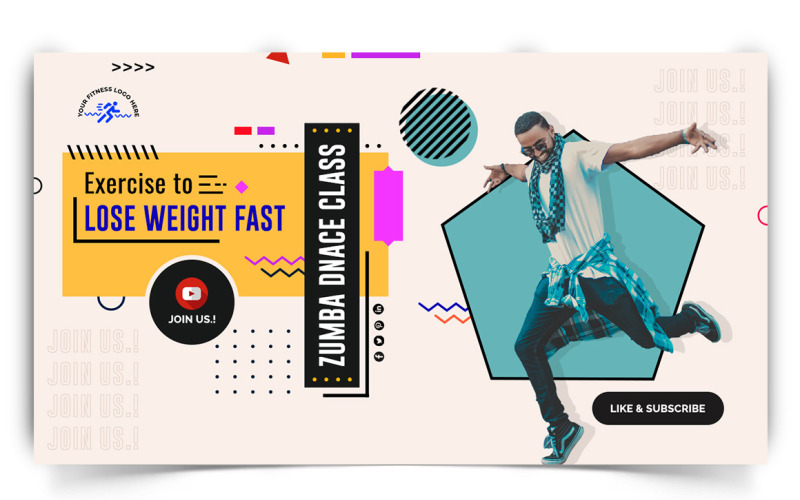 Gym and Fitness YouTube Thumbnail Design Template-10 Social Media
