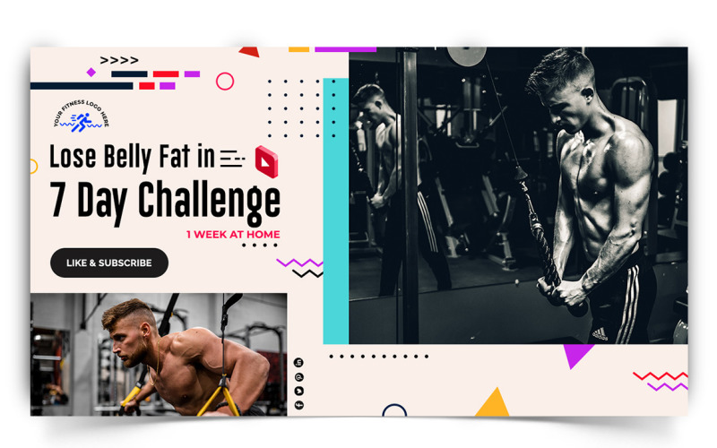 Gym and Fitness YouTube Thumbnail Design Template-11 Social Media