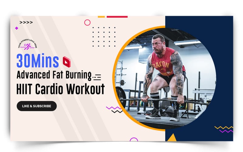 Gym and Fitness YouTube Thumbnail Design Template-12 Social Media