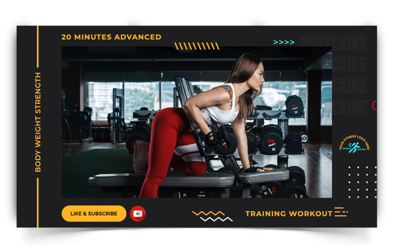Gym and Fitness YouTube Thumbnail Design Template-13 Social Media