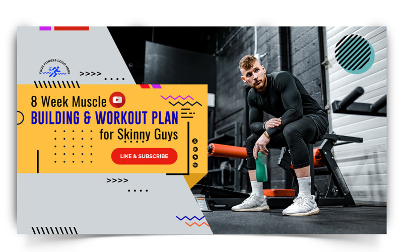 Gym and Fitness YouTube Thumbnail Design Template-16 Social Media