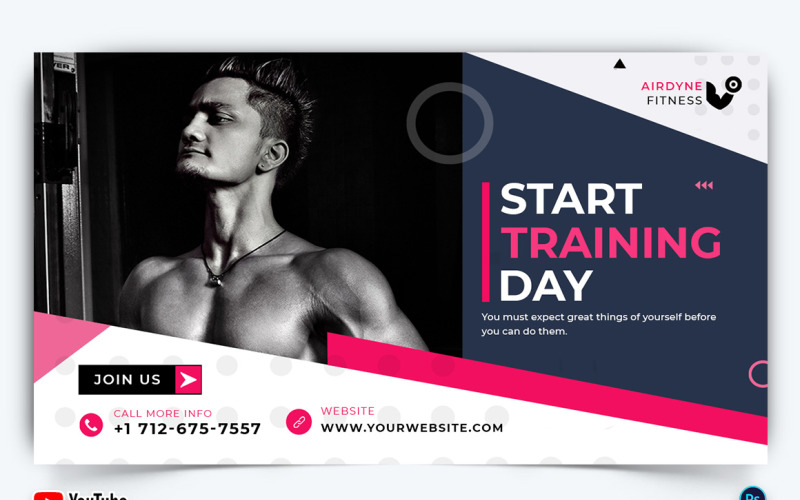 Gym and Fitness YouTube Thumbnail Design Template-28 Social Media