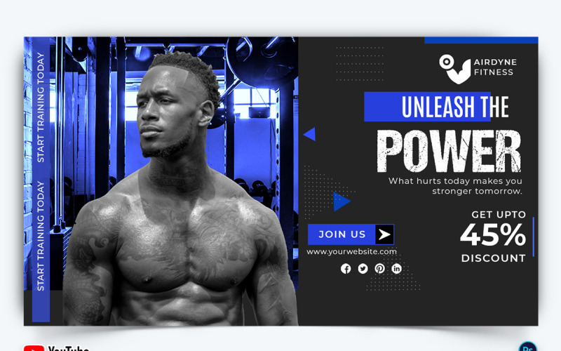 Gym and Fitness YouTube Thumbnail Design Template-32 Social Media