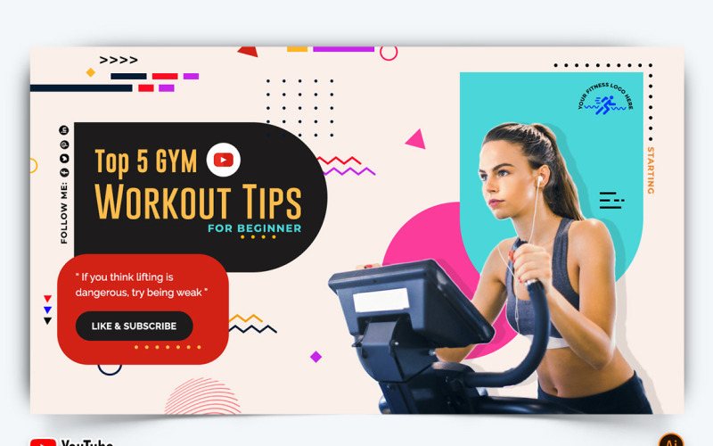 Gym and Fitness YouTube Thumbnail Design -08 Social Media