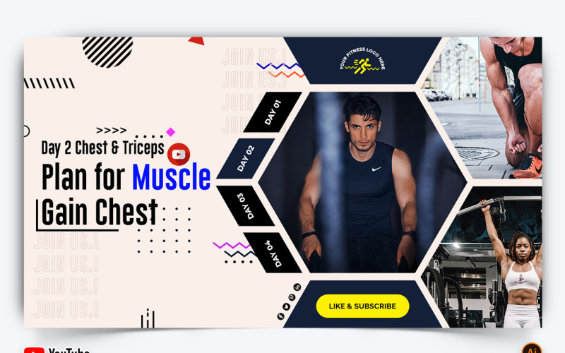Gym and Fitness YouTube Thumbnail Design -15 Social Media