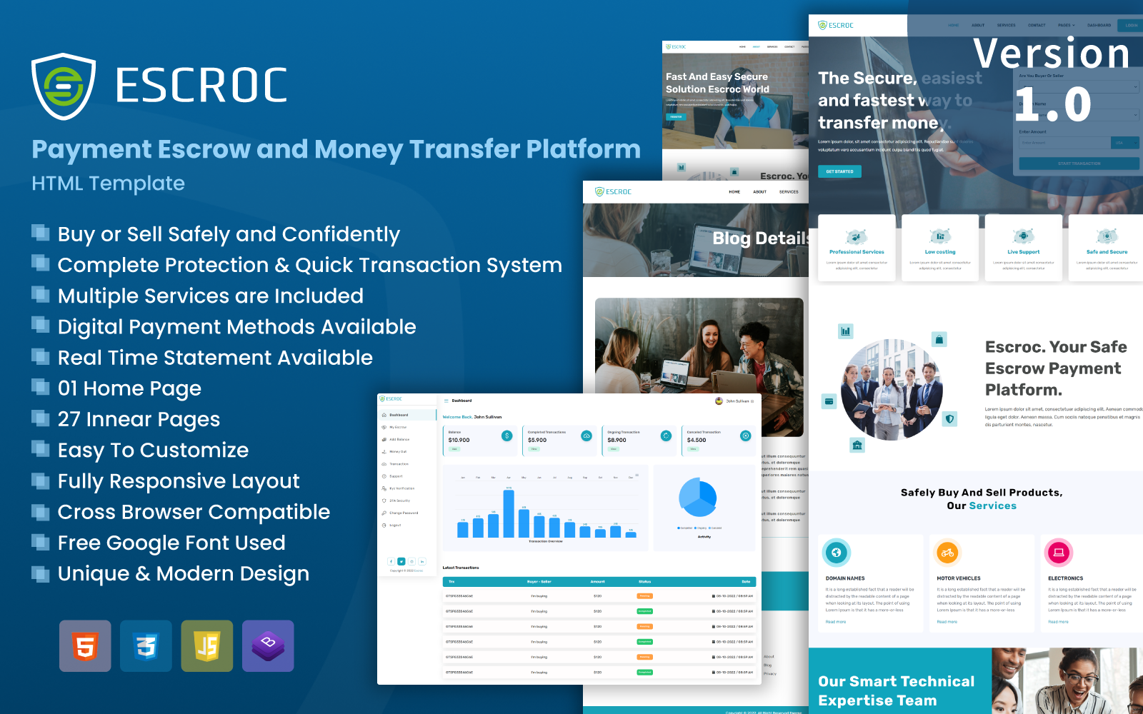 Escroc - Payment Escrow & Money Transfer HTML Template