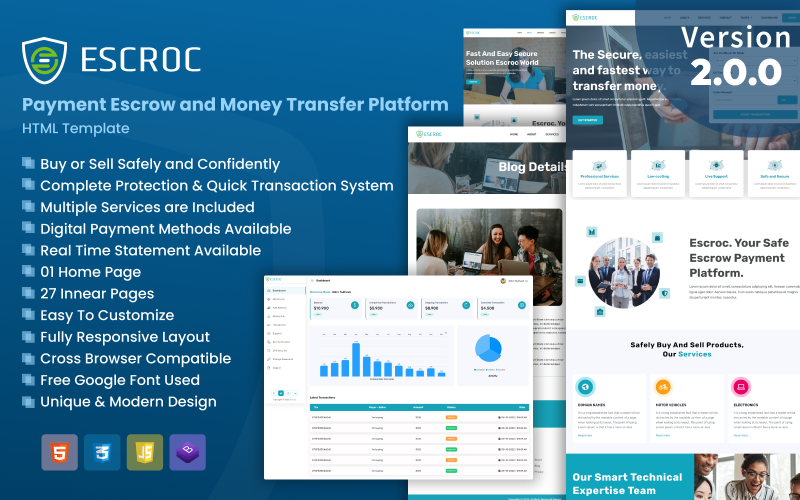 Escroc - Payment Escrow & Money Transfer HTML Template Website Template
