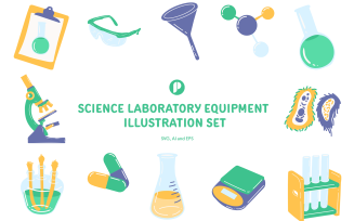 Fun science laboratory equipment illustration set
