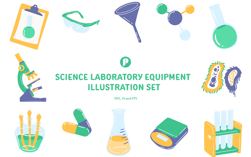 Fun science laboratory equipment illustration set Illustration