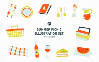 Happy summer picnic illustration set