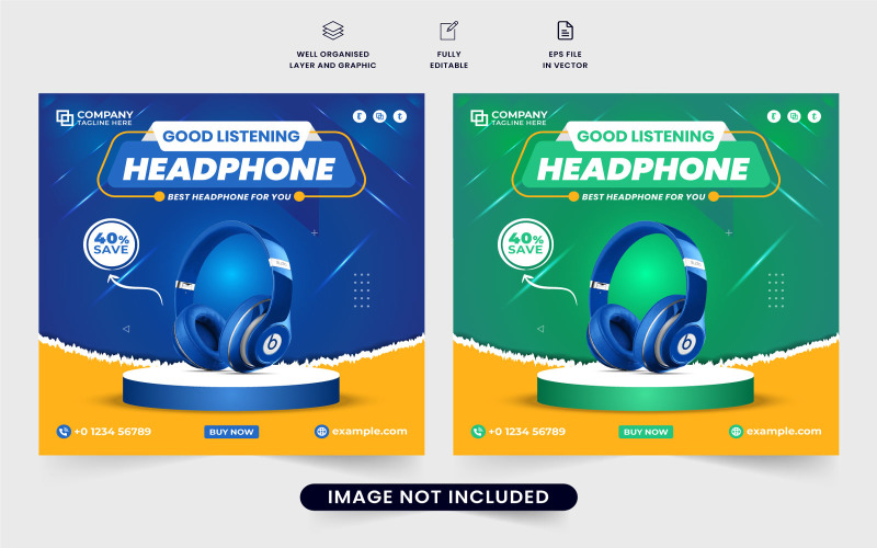 Headphone brand promotion template Social Media