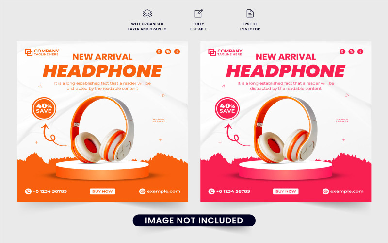 Headphone promotional poster vector Social Media