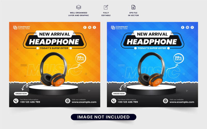Headphone sale promotion template vector Social Media