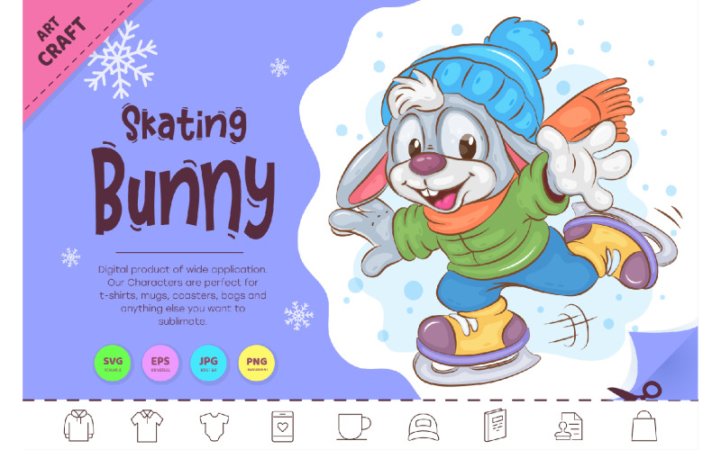 Winter Bunny Skating. Clipart Vector Graphic