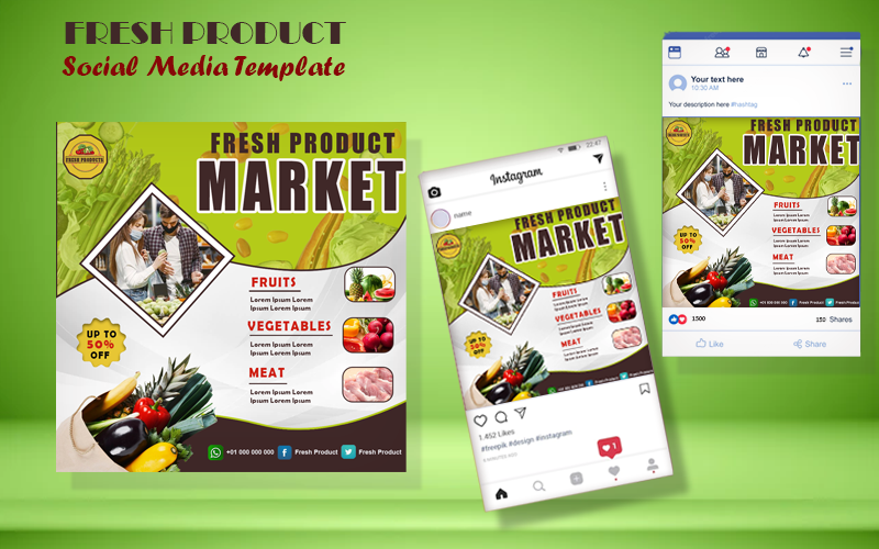 Fresh Product Market Grocery Brochure Template for Social Media