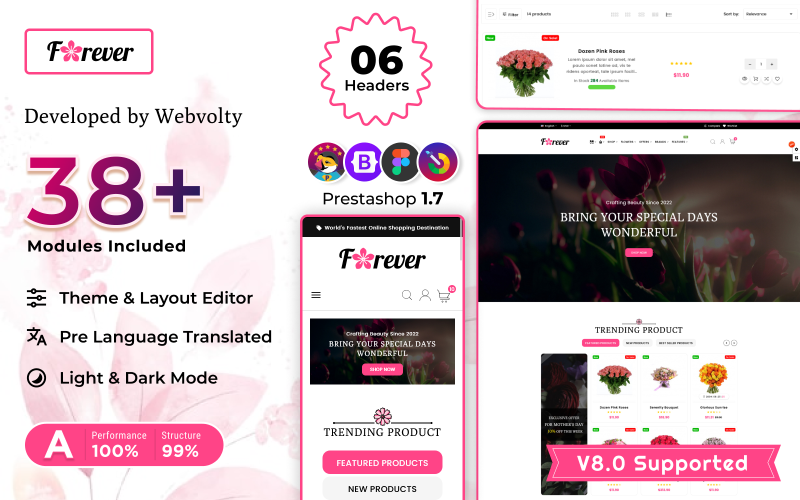 Forever Flowers - Gifts Mega PrestaShop 8.0 Premium Responsive Theme PrestaShop Theme