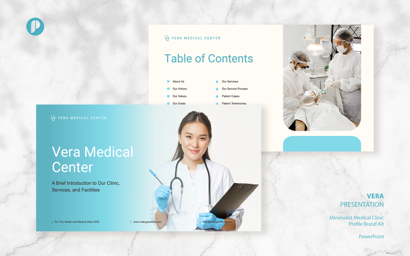 Vera – clear blue sky minimalist medical clinic profile presentation PowerPoint Template