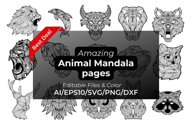 200+ Animal Mandala Coloring Pages Illustration