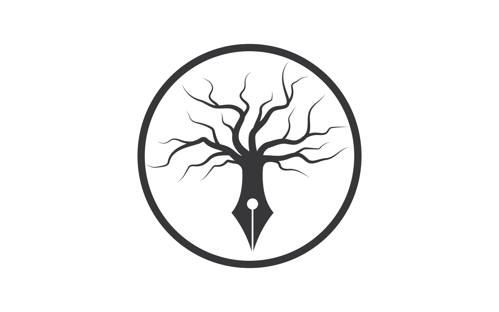Tree with pen writer logo illustration vector design Logo Template