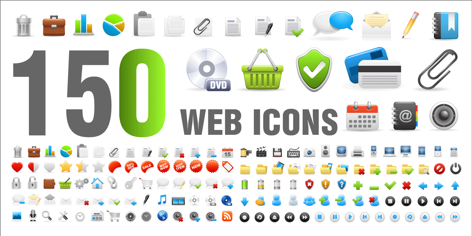150 Web Icon Set, Vector, EPS, AI