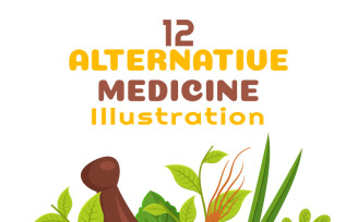 12 Alternative Medicine or Herbal Cure Illustration