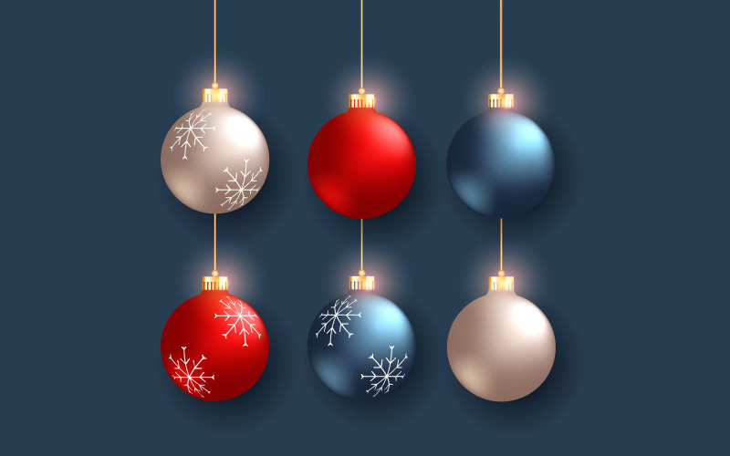 Realistic Colorful Christmas Ball Ornaments Design Xmas Concept Illustration