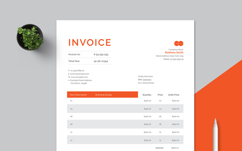 Red Accent Simple Invoice Template Corporate Identity