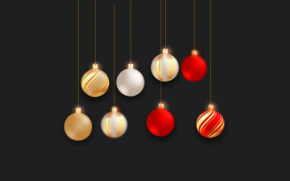 Christmas Ball Style Set. Glass Ball On Dark Background