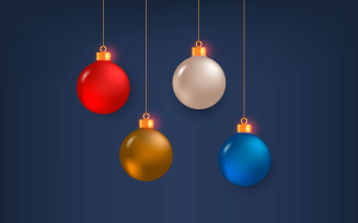 Christmas Balls Vector Set Design. Blue Realistic Christmas Ball With Xmas Print And Patterns