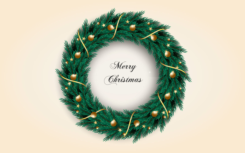 Christmas Wreath Decoration Set Merry Christmas Text For Christmas Greeting Card Illustration