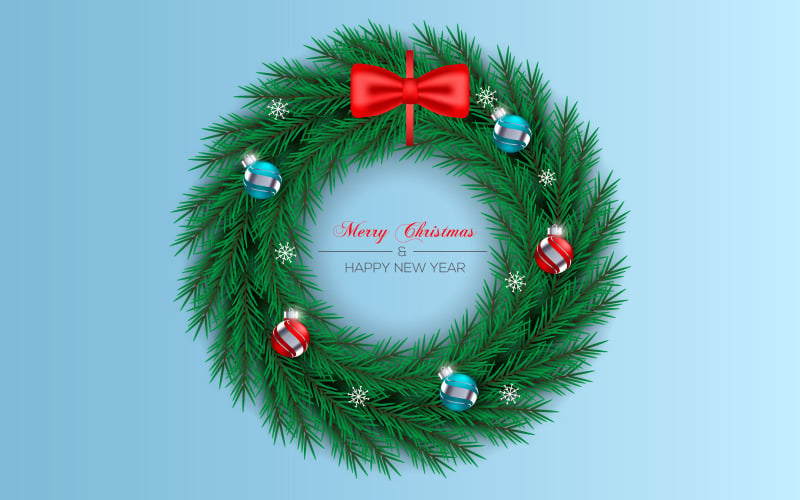 Christmas Wreath Decoration With Pine Branch Christmas Ball And Golden Star Illustration