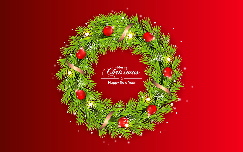 Christmas Wreath Decoration With Pine Branch Christmas Ball And Light Illustration
