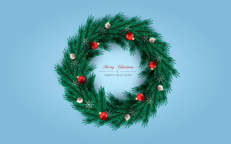 Christmas Wreath Decoration With Pine Branch Christmas Ball And Star Illustration