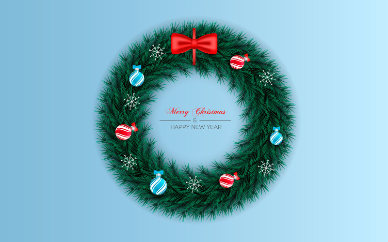 Christmas Wreath Decoration With Pine Branch Christmas Red Ball And Star Illustration