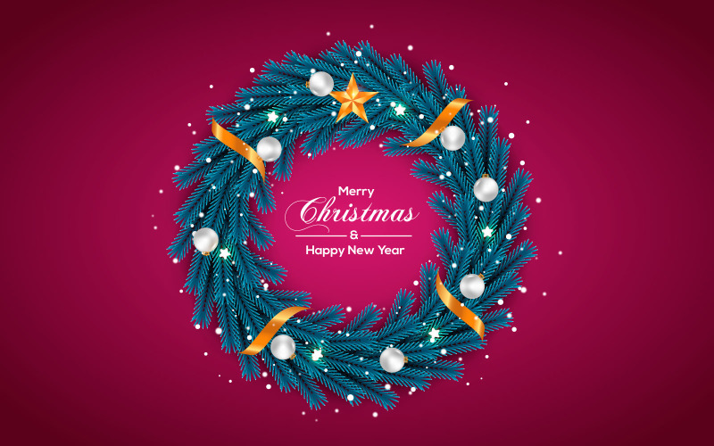 Christmas Wreath With Pine Branch Christmas Ball Star And Red Barri Concept Illustration