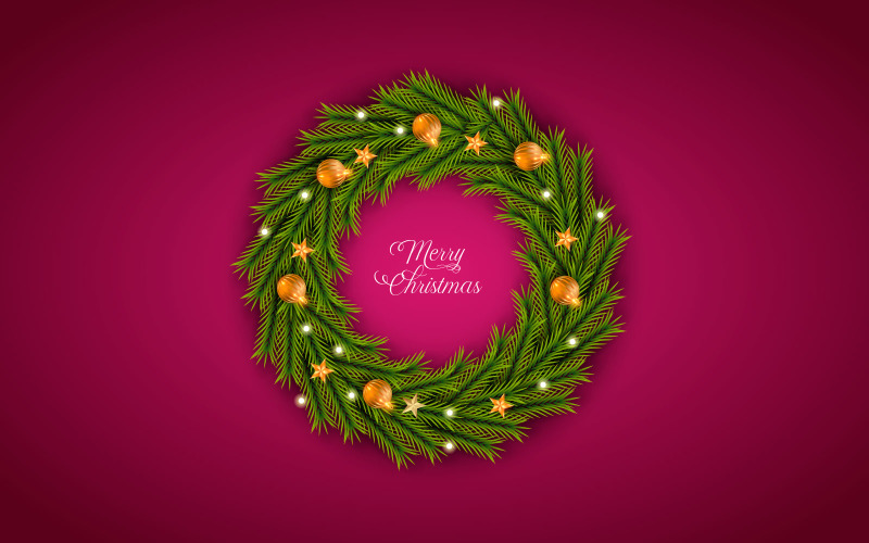 Christmas Wreath With Pine Branch Christmas Ball Star And Red Barri Illustration