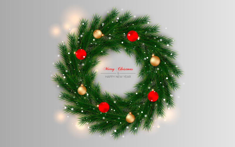 Christmas Wreath With Pine Branch Christmas Ball Illustration