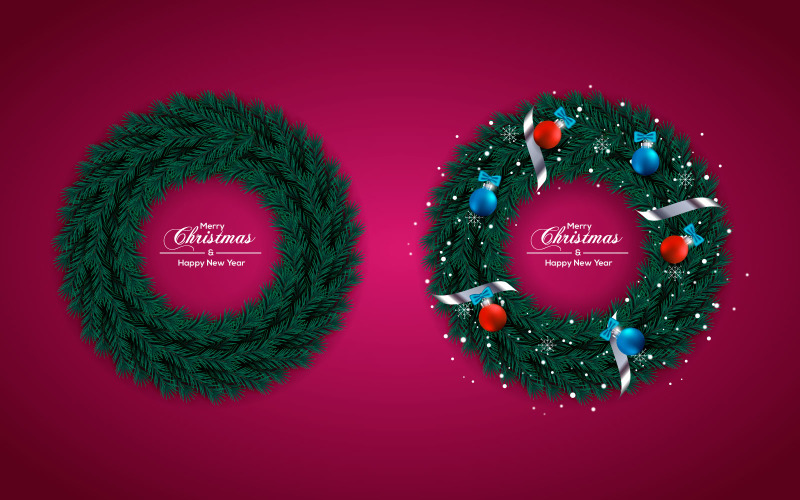 Christmas Wreath With Pine Branch Red Christmas Ball Illustration