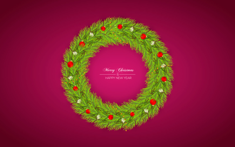 Christmas Wreath With Pine Branch Style Illustration