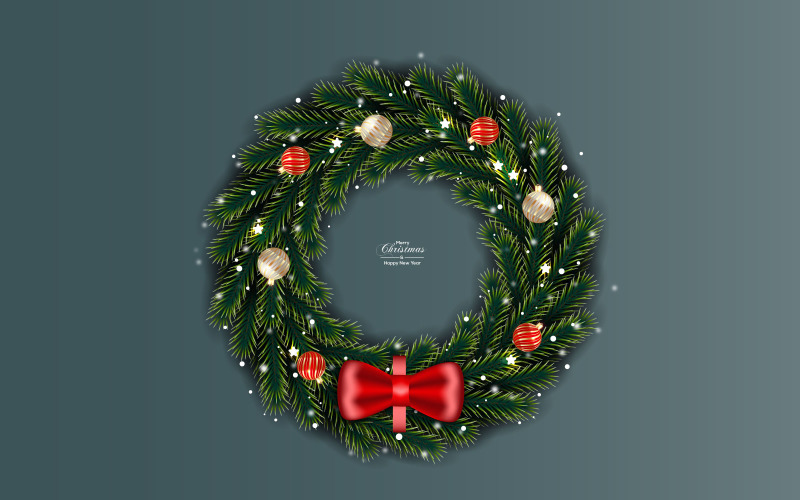 Christmas Wreath With Pine Branch White Christmas Ball Star And Red Barri Illustration