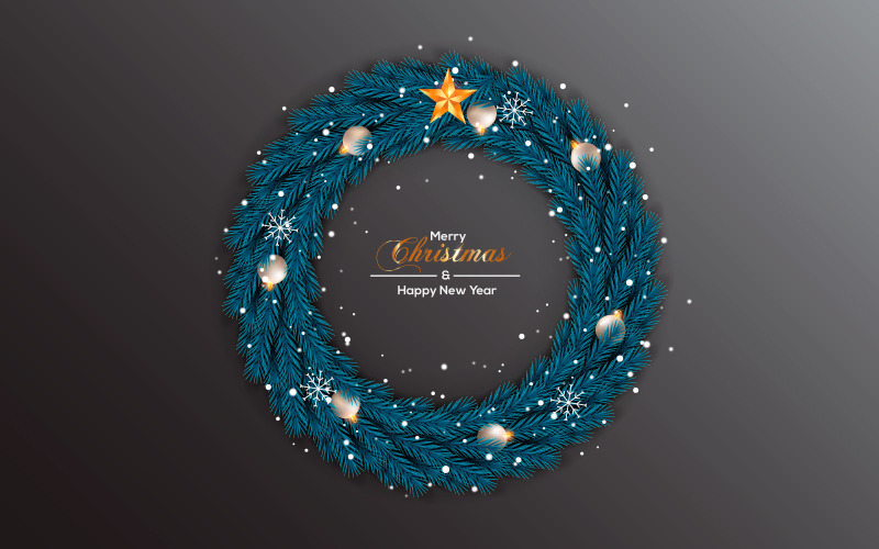 Christmas Wreath With Pine Branch White Christmas Ball Star And Red Barris Concept Illustration