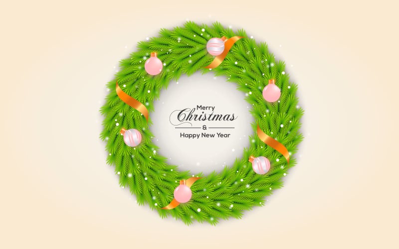 Christmas Wreath With Pine Branch White Christmas Ball Star Concept Illustration