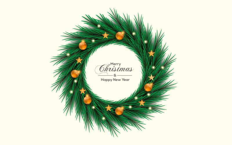 Christmas Wreath With Pine Branch White Christmas Ball Style Illustration