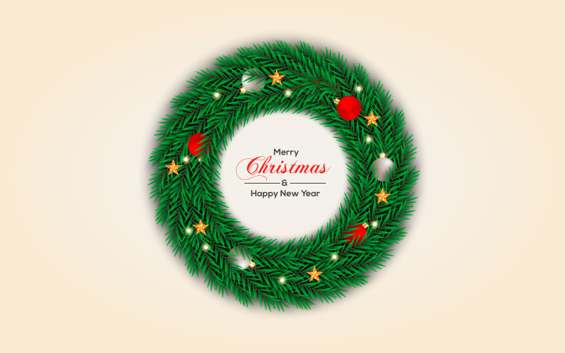 Christmas Wreath With Pine Branch White Christmas Balls Illustration
