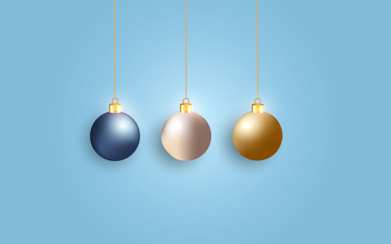 Merry Christmas Ball Set. Glass Balls On Dark Background Style Illustration